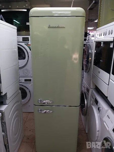 Зелен комбиниран хладилник с фризер ретро дизайн с две години гаранция!, снимка 1