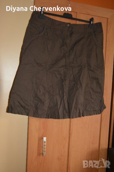 Тъмно кафява памучна пролетно - есенна пола до коляното, снимка 1