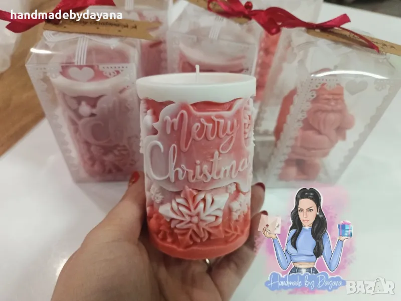 Коледни свещи от соев восък с аромат на ''Бяла нощ''. , снимка 1