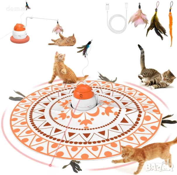 IOKHEIRA 4 в 1 Интерактивна играчка с пера за котки, снимка 1