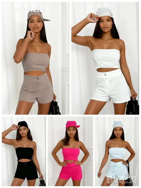 Дамски комплект от 3 части топ, шорти и шал Marina, 5цвята , снимка 1