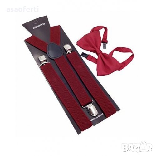 Винено червени тиранти и папионка - комплект, снимка 1