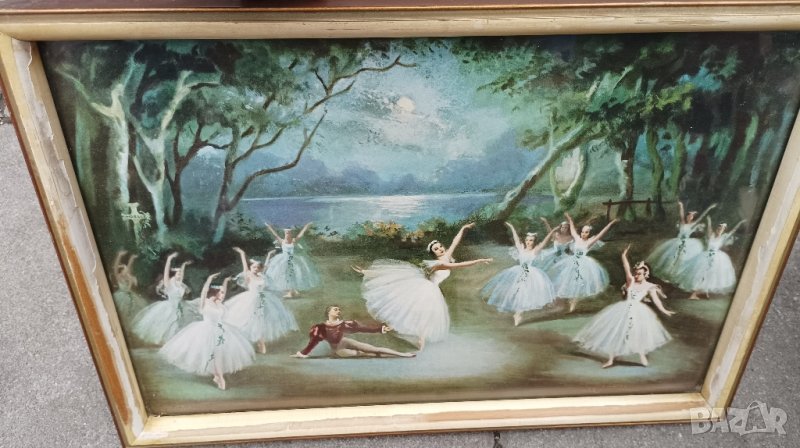 Винтидж картина, щампа, принт на Карлота Едуардс Балетна сцена Лебедово езеро. , снимка 1