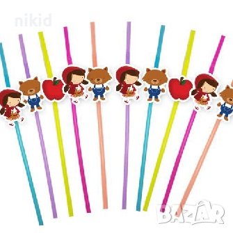 10 бр Червената Шапчица парти сламки рожден ден, снимка 1