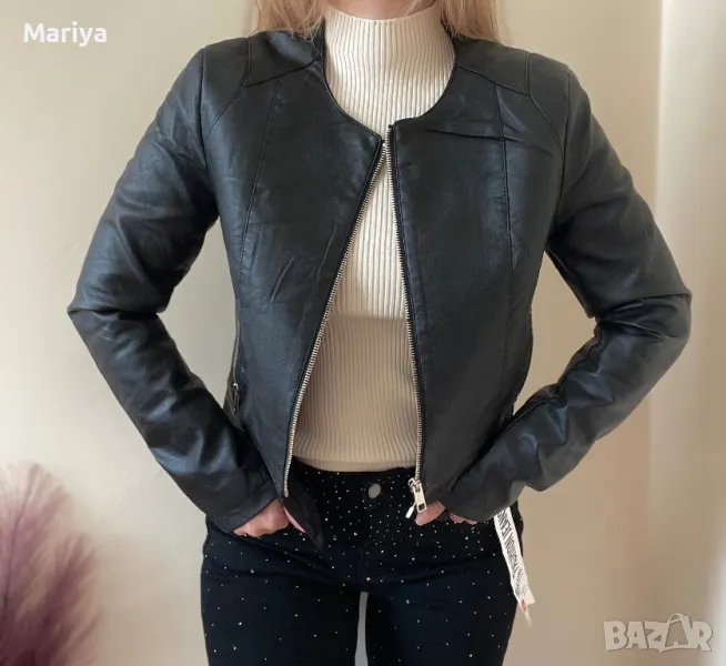 Късо черно кожено яке. Ново. , снимка 1