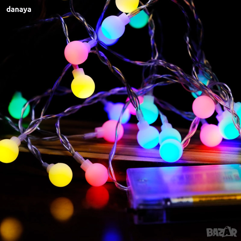 6196 Светещи коледни лампички топчета 20 LED гирлянд на батерии, многоцветни, снимка 1
