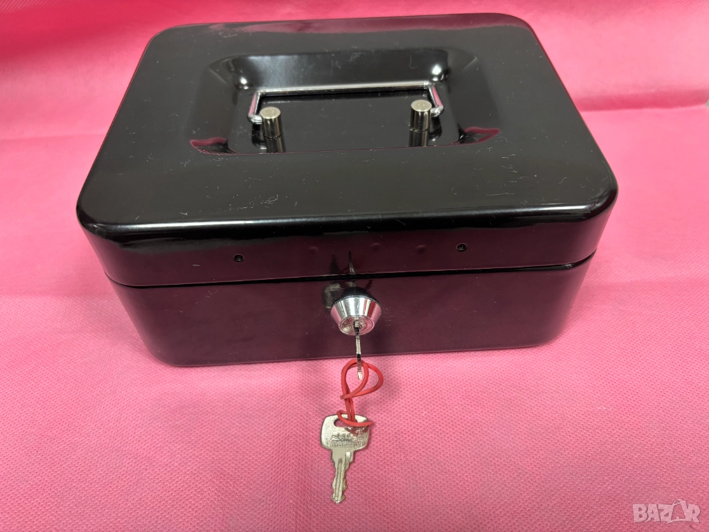 Преносима метална кутия за пари и ценности 200х160х90 мм, Черна, снимка 1