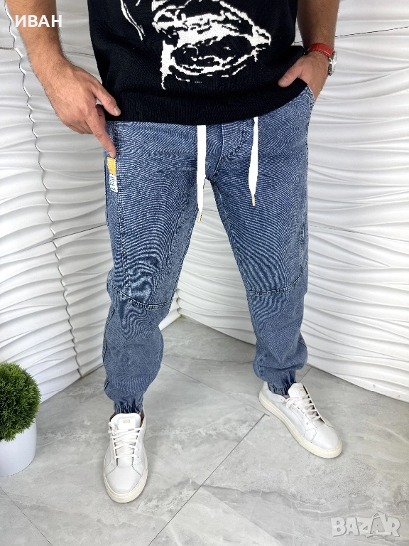 Мъжки дънки в син цвят с ластик, снимка 1