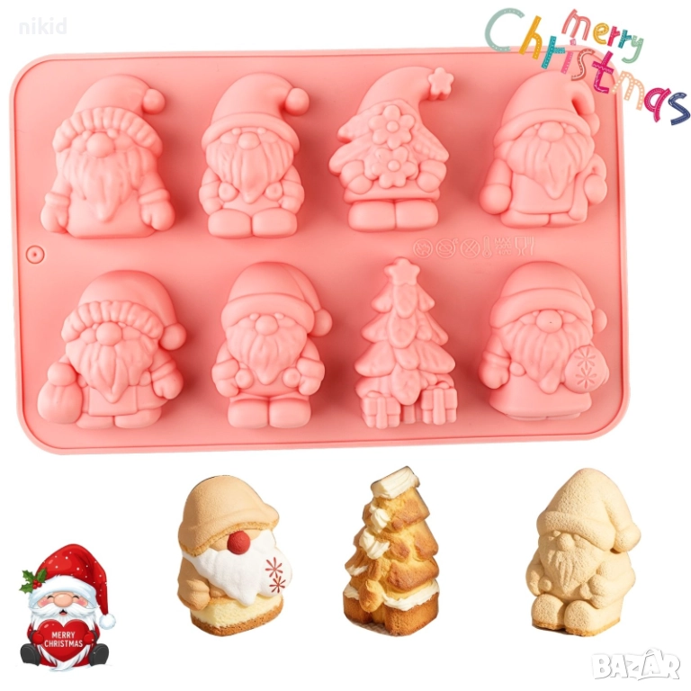 8 Джудже джуджета елф елха Коледен силиконов молд дълбок фондан шоколад бонбони гипс декор, снимка 1