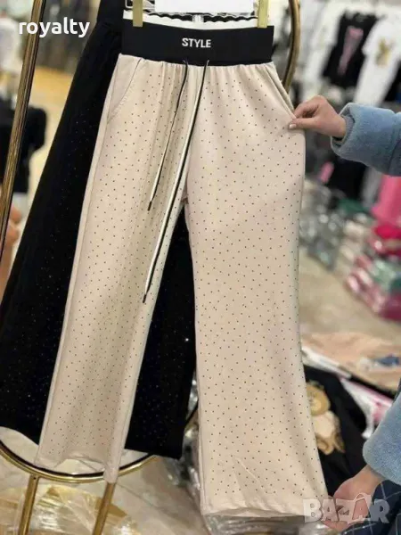 Памучен дамски панталон с камъни , снимка 1