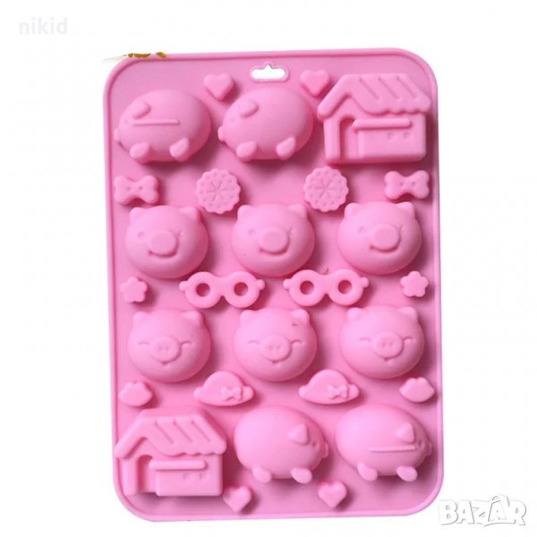 Прасе къща шапка очила силиконов молд форма фондан шоколад гипс бонбони, снимка 1