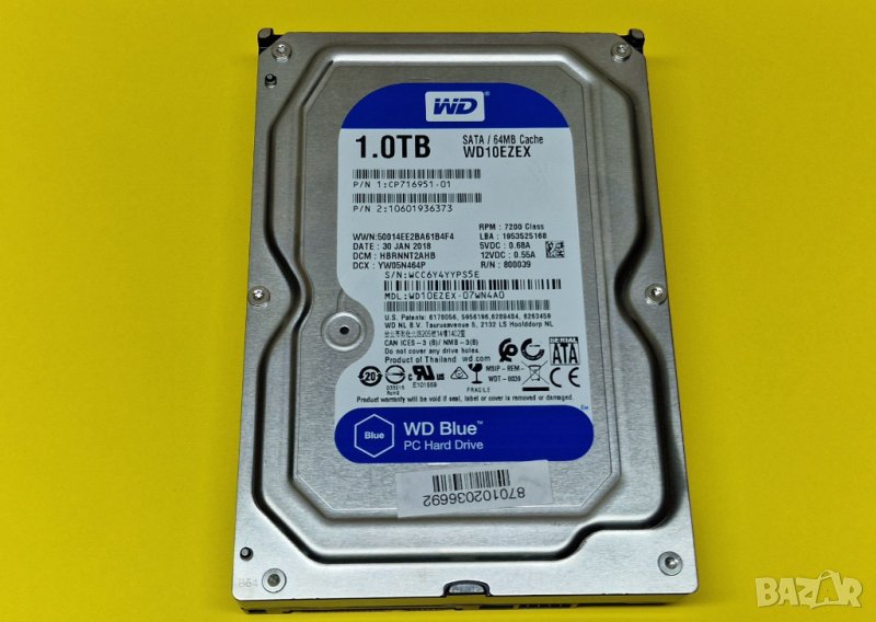 1TB 1000GB хард диск за видеонаблюдение DVR или PC тествани WD WD10EZEX, снимка 1