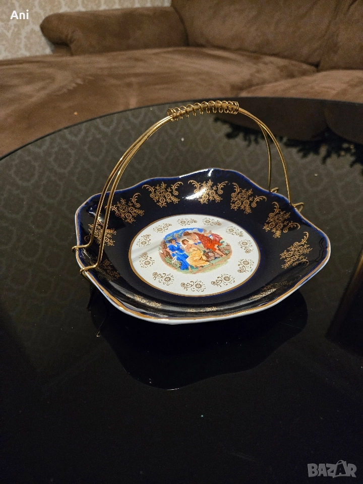 Фруктерия с метална дръжка от ОРИГИНАЛЕН ЧЕШКИ КОБАЛТ, снимка 1