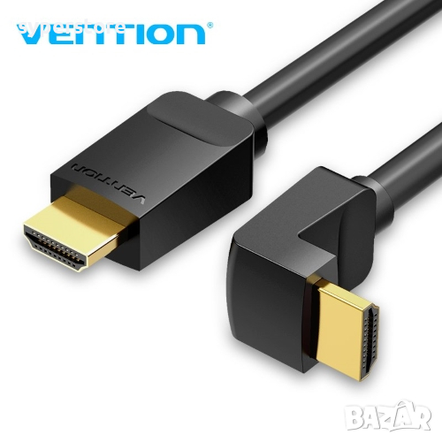 Кабел HDMI Мъжко Ъглов на 90° - Мъжко Ver:2.0 4K/60Hz Gold 2M Vention AARBH Cable HDMI M/M, снимка 1
