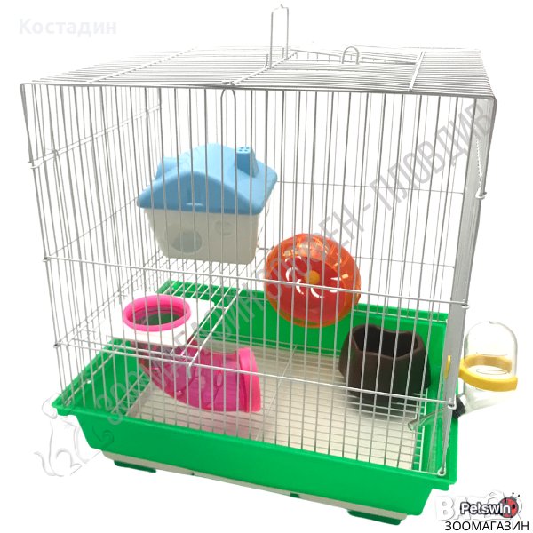 Клетка за Хамстер - 34.5см/28см/37см - с Аксесоари - Зелена Разцветка, снимка 1