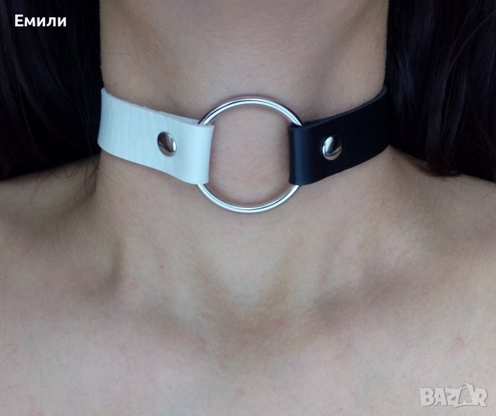 Кожен чокър с халка , снимка 1