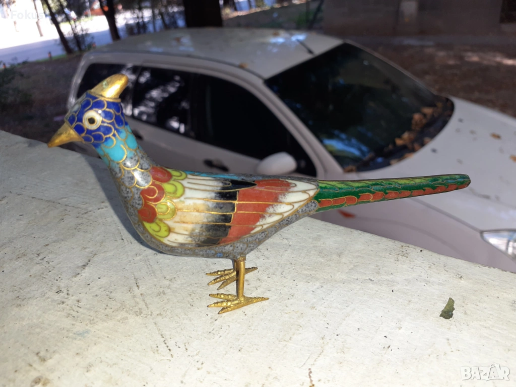 Пиленце птичка клоазоне бронз клетъчен емайл, снимка 1