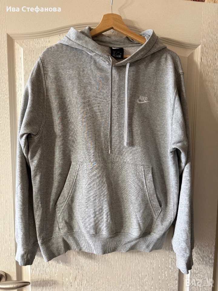 Нов оригинален памучен памук дамски суичър сив ватиран 100 % оригинален марков Nike nike Найк , снимка 1