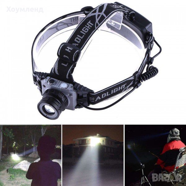  Мощен LED челник с акумулаторна батерия 1760mAh, регулируем фокус - устойчив на удари и вода, снимка 1