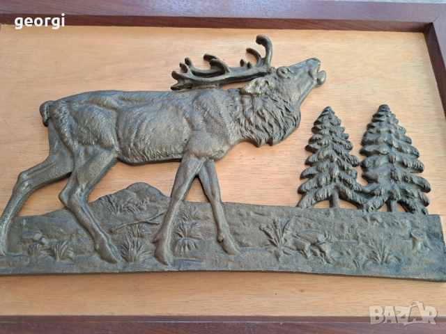 масивно бронзово пано за стена с ловен мотив елен, снимка 3 - Декорация за дома - 51765103