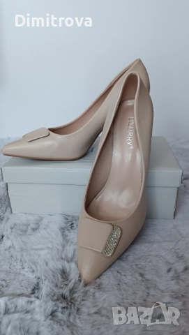 Стилни дамски обувки с висок ток в бежово, снимка 2 - Дамски елегантни обувки - 51701252