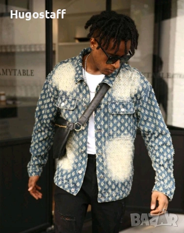 Ново мъжко карго дънково яке риза Street Style накъсан вид овърсайз изтъркано деним памук ХХЛ, снимка 6 - Якета - 53093833