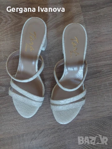 Стилни чехли на дебел ток, естествена кожа , снимка 2 - Чехли - 50905936