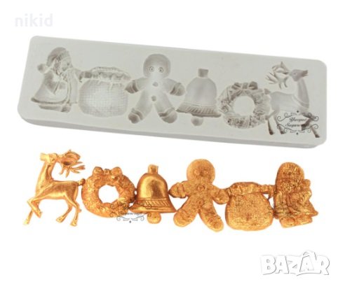 Коледни Елен Венец Камбана Чувал силиконов молд форма торта фондан гипс