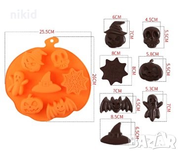 7 големи Хелоуин Halloween тиква череп паяжина прилеп дух силиконов молд форма шоколад гипс сапун, снимка 4 - Форми - 38483283