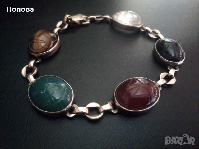  Дизайнерска масивна сребърна гривна с естествени камъни и позлата, снимка 6 - Гривни - 29115446