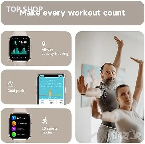 Нов Фитнес Смарт Часовник с 1.83 инча 24/7 Сърдечен Ритъм 20 Спортни Режима, снимка 5 - Смарт гривни - 49657394