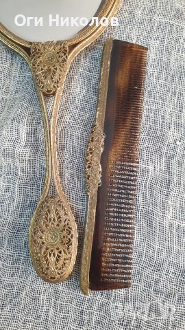 Антично кристално двулицево увеличително от едната страна  огледало и гребен, снимка 3 - Антикварни и старинни предмети - 51230290