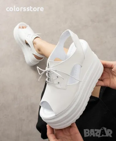 Сандали на платформа - бяла кожа - SJN88, снимка 2 - Сандали - 49820206