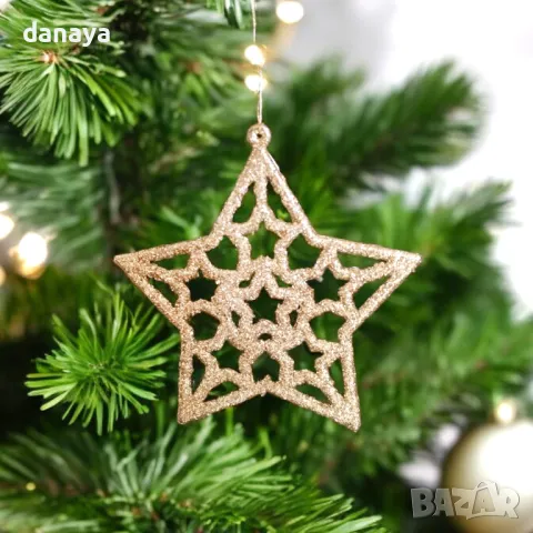 5345 Комплект коледни играчки за елха Звезди, 6 броя, снимка 2 - Декорация за дома - 47543245