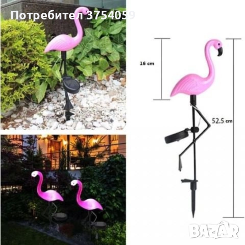 Декоративна соларна лампа във формата на фламинго - 3бр в комплект, снимка 2 - Соларни лампи - 52385528