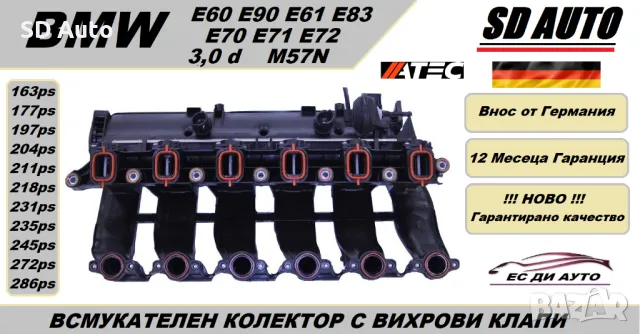 Всмукателен Колектор с вихрови Клапи + комплект уплатнения за BMW 3,0d / M57N