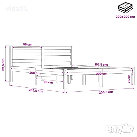 vidaXL Рамка за легло, бор масив, 200x200 см, бяла, снимка 8 - Спални и легла - 56148063