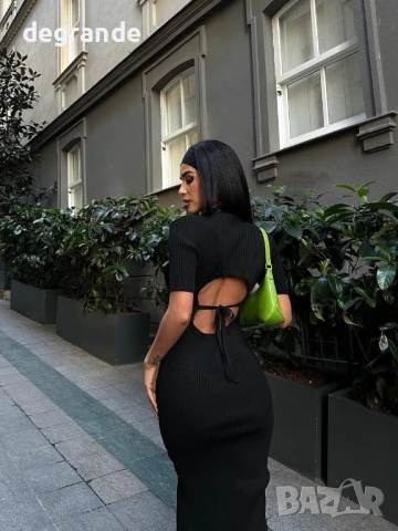 Черна Дамска рокля плетиво с ефектен гръб, снимка 4 - Рокли - 51145235