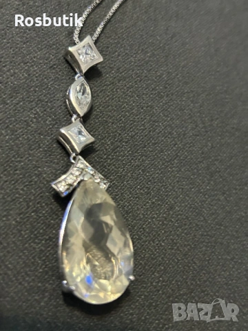 Луксозно сребърно колие с естествен камък цитрин и топази , снимка 3 - Колиета, медальони, синджири - 53266866