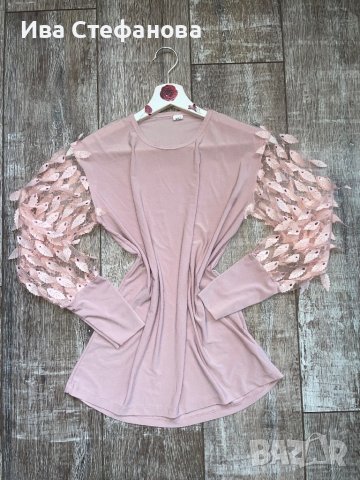 Разкошна памучна памук  бежова розова пепел от рози блуза 3D 3Д цветя , снимка 5 - Блузи с дълъг ръкав и пуловери - 42813046