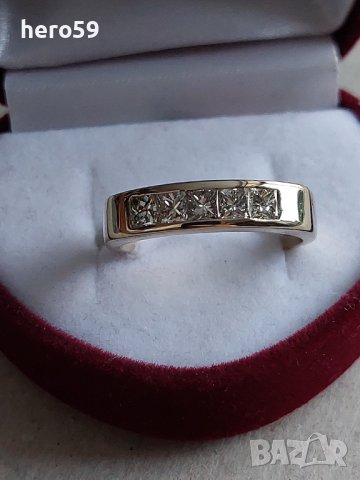 Прекрасен златен 18к дамски пръстен с пет брилянта тотал един карат , снимка 2 - Пръстени - 42922974