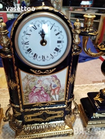 Порцеланов часовник с два свещника, снимка 2 - Антикварни и старинни предмети - 51553660