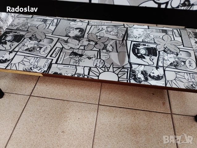 Дървена, холна маса 110х55 с принт, снимка 3 - Маси - 54243047