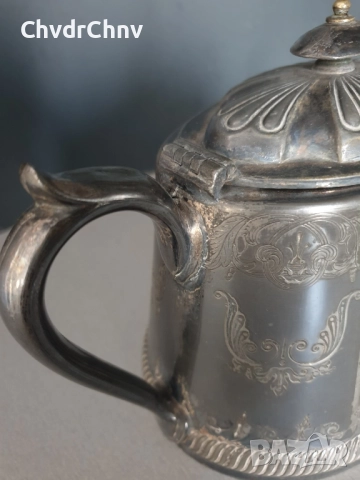 Стар английски посребрен чайник 26см, снимка 5 - Антикварни и старинни предмети - 52897297