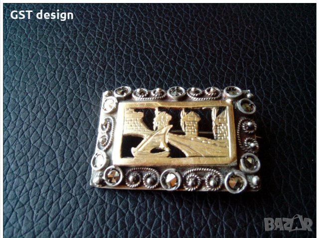 Антична Стара брошка Австрия сребро/злато 1900 арт деко уникална рядка, снимка 1 - Други - 34484951