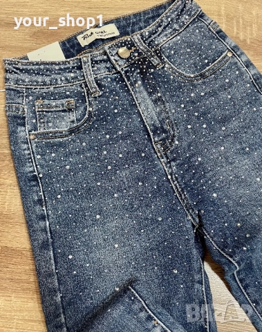 Слим модел дънки с камъни камъчета по кракът , снимка 5 - Дънки - 51866721