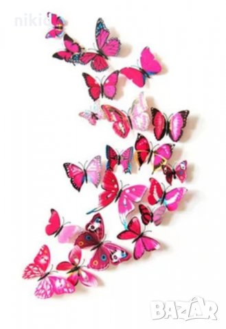 3D 12 бр pvc цикламени магнитни и самозалепващи пеперуди декорация за стена и мебел