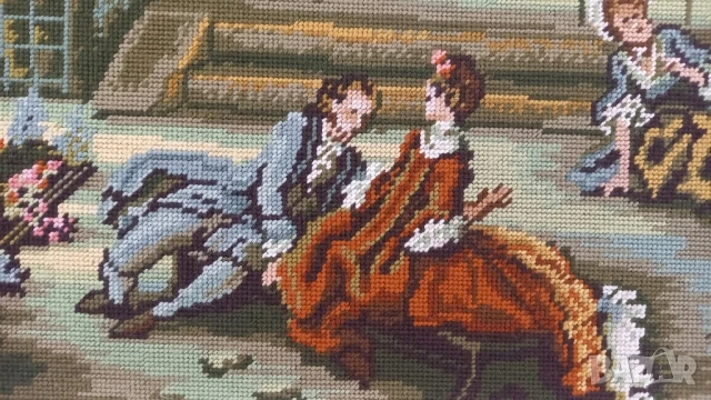 Голям стар гоблен с барокова рамка, снимка 3 - Гоблени - 51067701