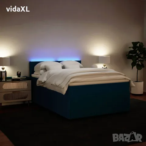 vidaXL Боксспринг легло с матрак, синя, 140x190 см, кадифе, снимка 4 - Спални и легла - 56146916