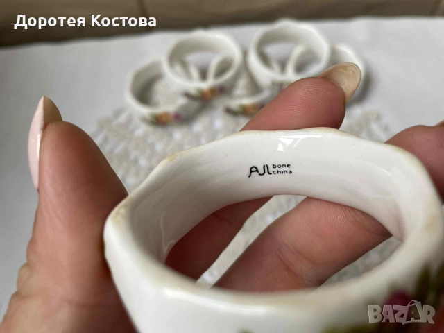 Красиви пръстени от костен порцелан от Англия с декор рози, снимка 7 - Антикварни и старинни предмети - 52405111